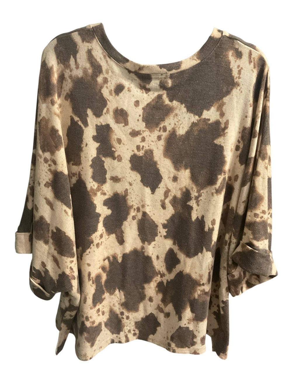 Adrienne L Brown Cream Cow Print Oversized Dolman Sleeve Boho Top A36 - Picture 3 of 5